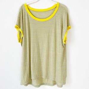 Eileen Fisher 100% Linen Yellow Gray Striped Top Size Medium Lagenlook Coastal